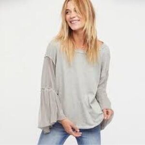 Free People Still Got it Gray Mesh Bell Sleeve Oversized Boho Top Large